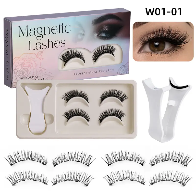 2Pairs Magnetic Eyelashes 3D Natural False Eyelash Reusable Easy Wear Eye Makeup Set Gluee-free Lashes — image 1