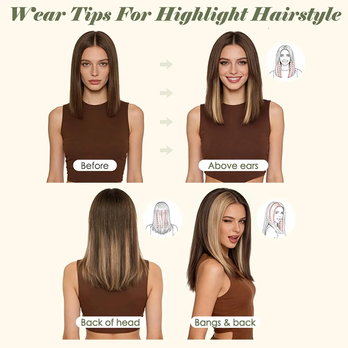 6PCS 6 Clips In Synthetic Hair Extensions Medium Short Straight Clip In Highlights Hairpiece For Women Daily Use — image 5