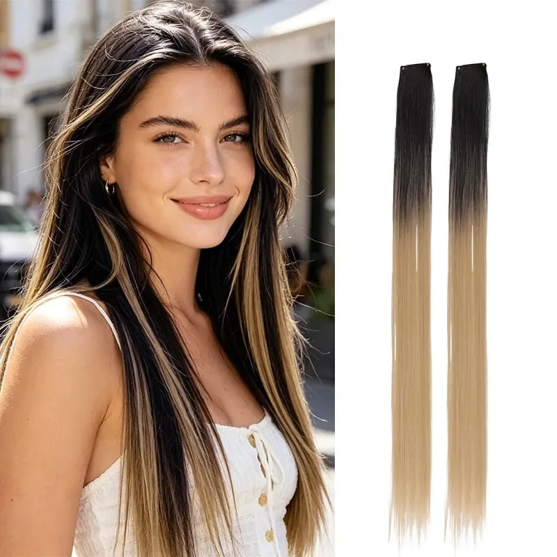 2Pcs Pack Two-Tone Ombre Highlight Clip in Wig Straight Hair Piece Synthetic Fiber Comb for Daily Party Look — image 15