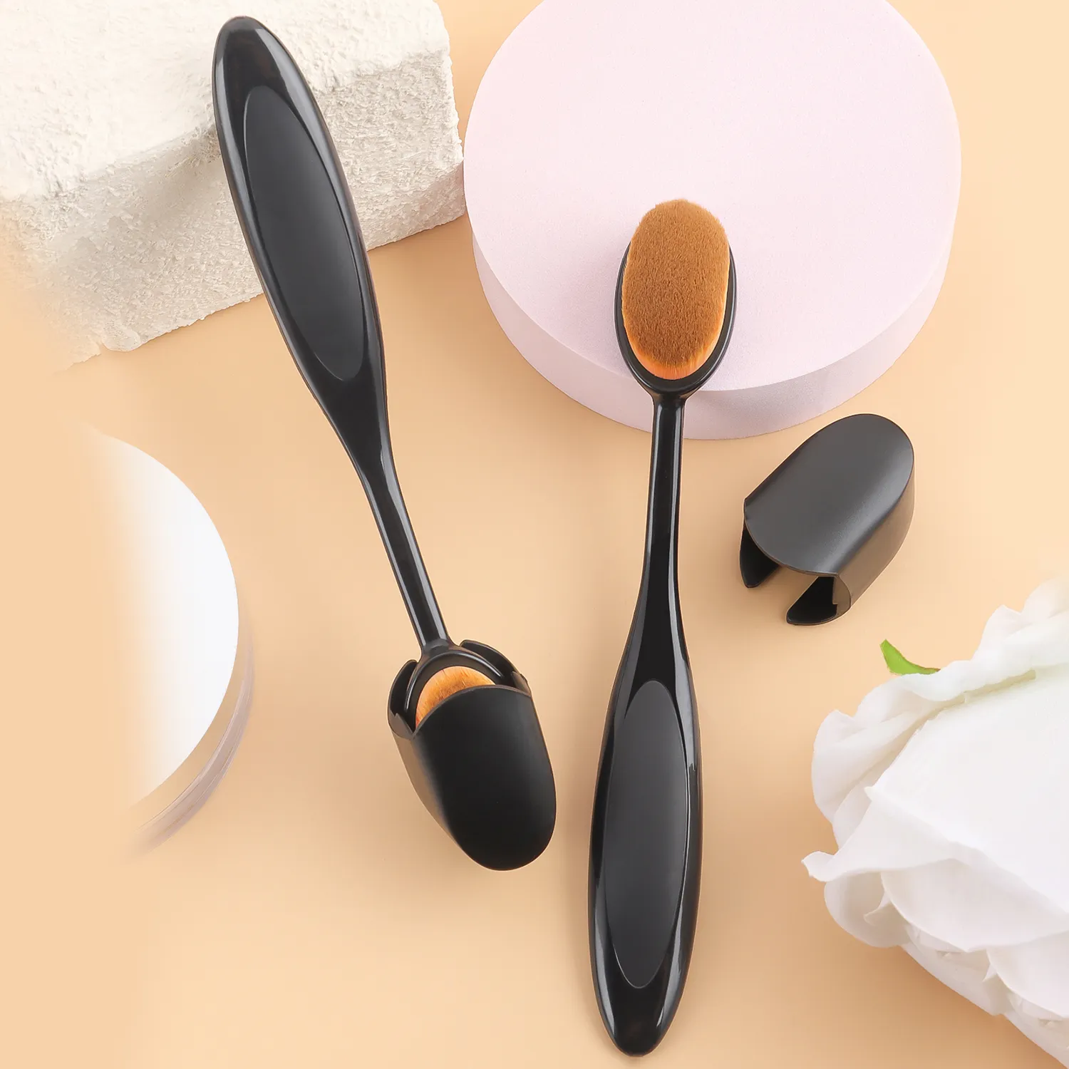 2PCS Toothbrush Shape Foundation Brushes With Caps Multifunctional Soft Brush For Liquid Cream Powder Makeup — image 2