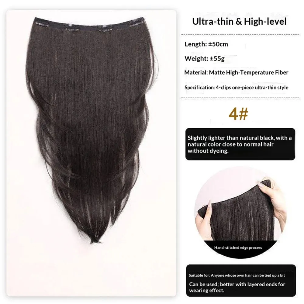Synthetic Straight Hair Extension One Piece Layered Lightweight Invisible Seamless Clip-in Hairpiece 4 Clips for Women Daily