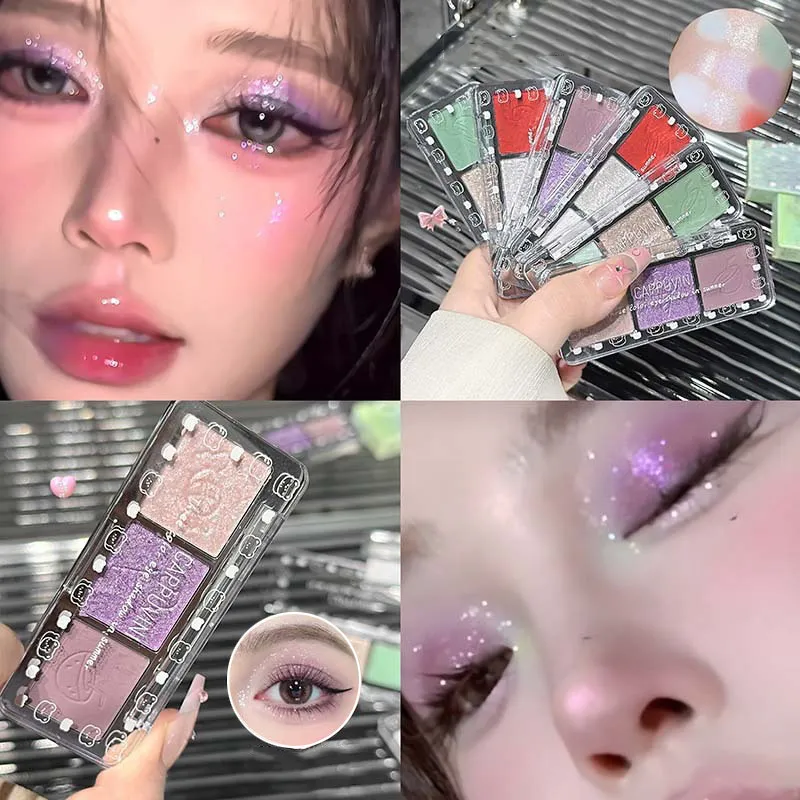 3-Color Glitter Eyeshadow Strip Palette Brightening Waterproof Gradient Mint-green Summer Lying Silkworm Eye Pigment Makeup — image 2