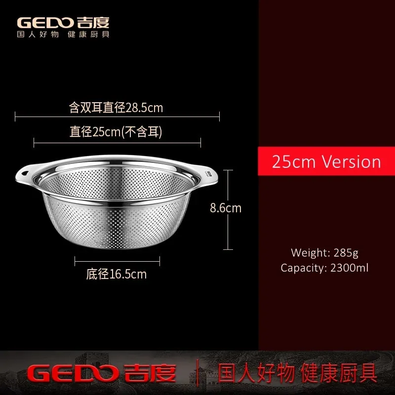 Certificação LFGB 304 Bacia de drenagem de lavagem de cozinha em aço inoxidável 23cm ~ 31cm de diâmetro Coador com furos pequenos densos — image 10