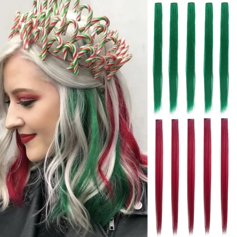 10Pcs 24 Inch Colored Clip In Hair Extensions Straight Synthetic Highlight Hairpieces For Girls Cosplay Party — image 8