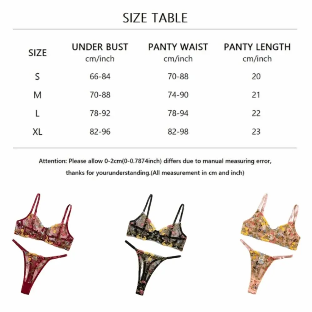 2-Piece Bohemia Floral Lingerie Set Sheer Embroidery Underwear Intimates Versatile Underwire Push-up Bra Panty Set For Lady Girl — image 4
