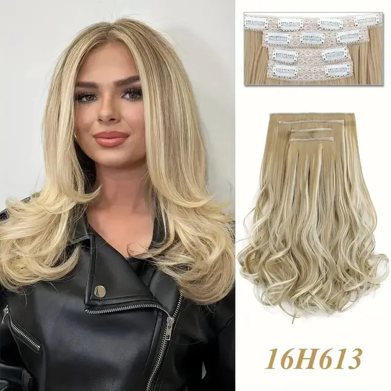 Synthetic 14Inch 4pcs/set Short Beach Wavy Curly Clip In Hair Extensions Heat Resistant Hairpiece For Women Daily Use