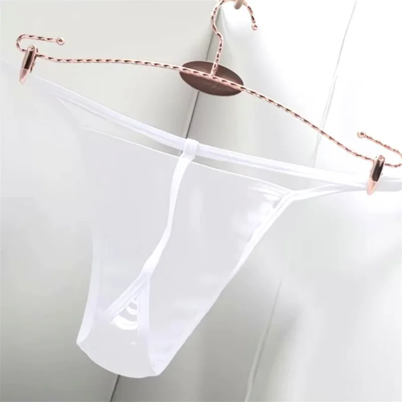 2PCS Men's T-back Thong Sexy Thin Strap Glossy Ice Silk Underwear Male U Convex Night Bikini Low Waist Plus Size Satin G-strings — image 6