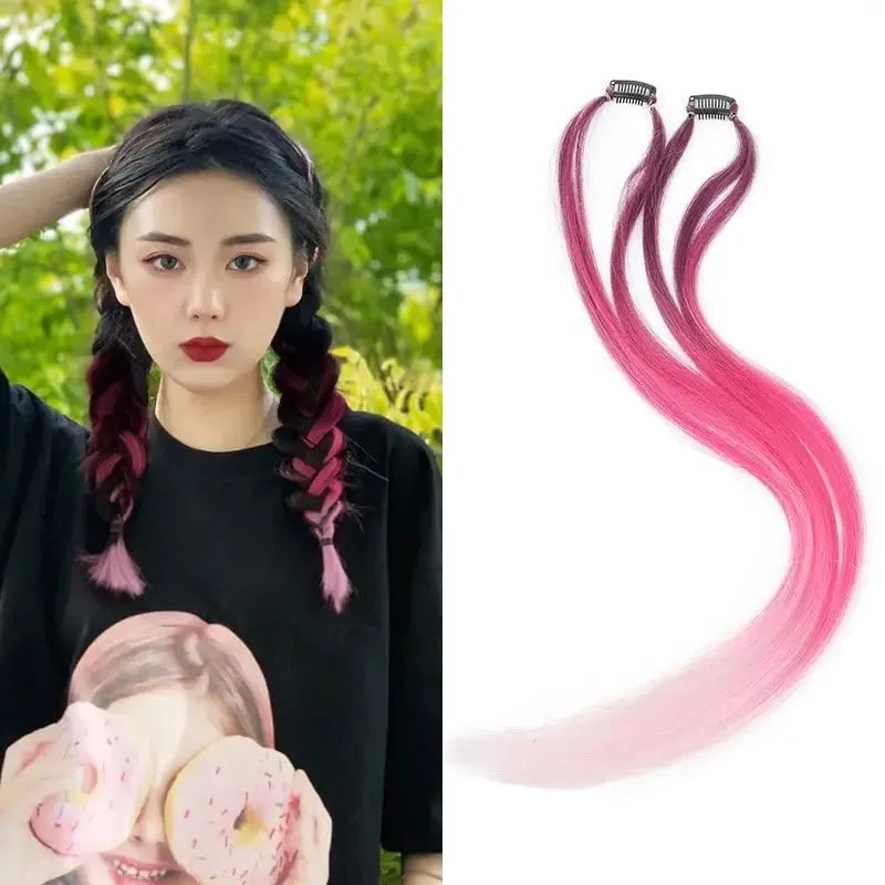 2PCS 60cm Synthetic Long Straight Hair Clips Rainbow Hair Extension Colored Red Green Blue Hairpiece for Women — image 13