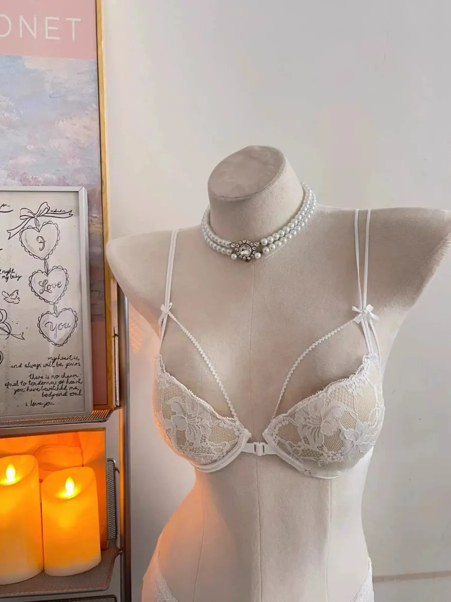 Minimal Coquette Lace Front Clasp Bra & Set Wirefree Thin Straps Beauty Back Side Wrap Support Small Bust Curvy Light Intimates — image 8