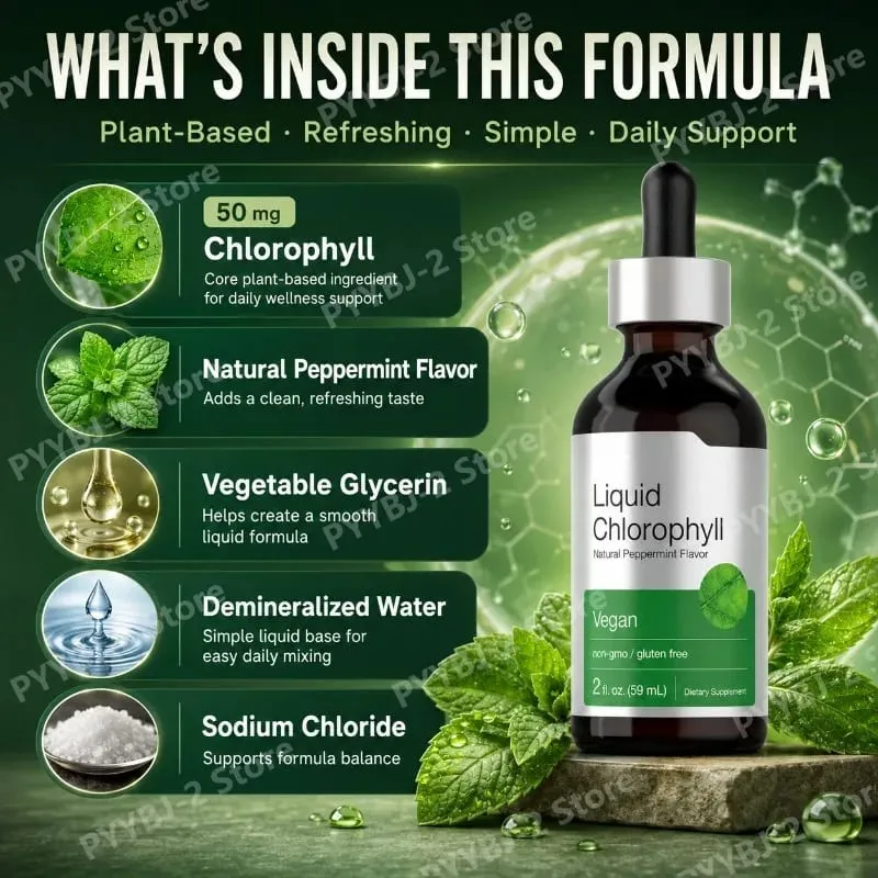 Chlorophyll Liquid Drops Mint Flavor 59ml with Herbal Plant Extract Natural Dietary Supplement Mix with Water for Consumption — image 2