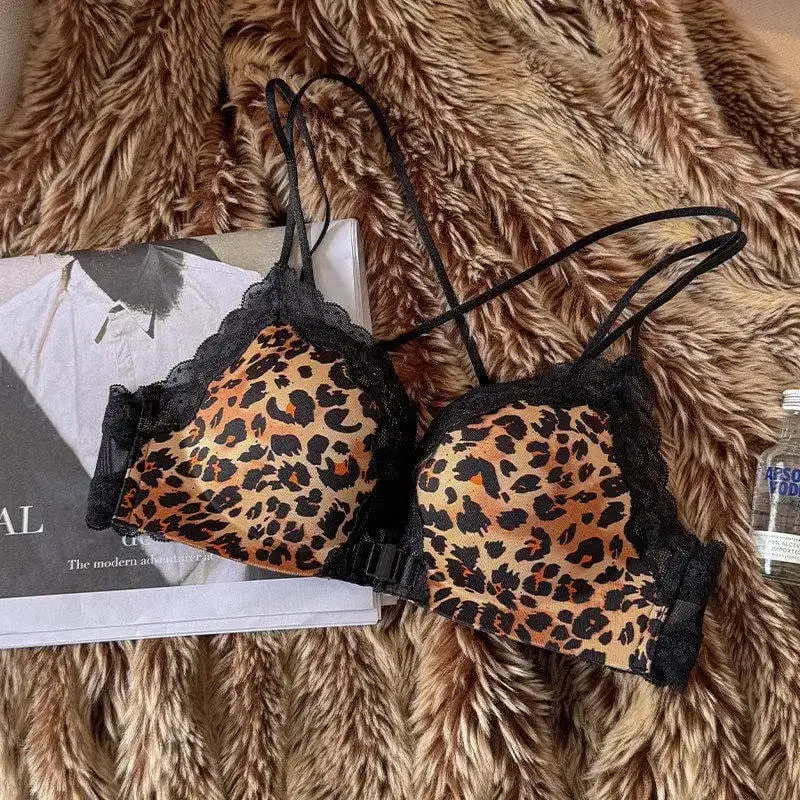 Bestselling Leopard Print Sexy Lingerie Set for Women Front Closure Push Up Bra Lift Up Support Comfort Daily Intimates Wear — image 14