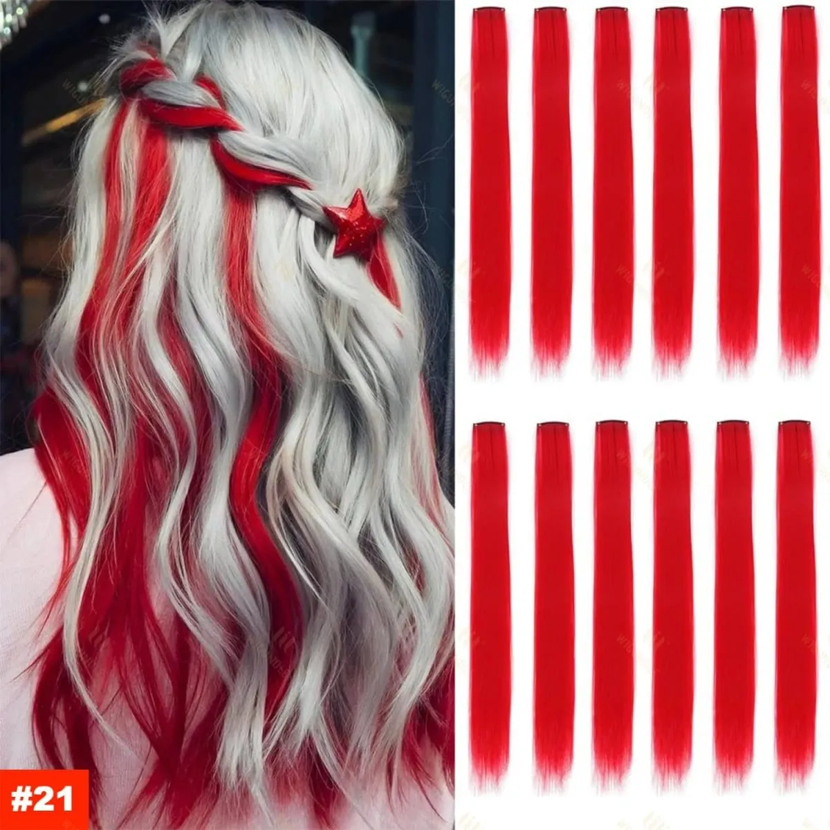2026 Colored Highlight Hair Extensions 22 Inch Synthetic Rainbow Long Straight Hairpieces Purple Pink Blue for Women Girls Kids — image 15