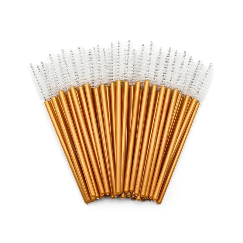 50Pcs Disposable Eyelash Makeup Brush Mascara Wands Gold Mini Eye Lash Brushes Short Eyebrow Comb Eyelashes Extension Tool — image 8