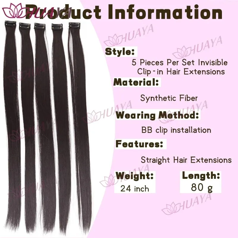 Synthetic 24-inch BB clip-in hair extensions 5 pieces per set one clip per piece seamless hairpieces.Easy and comfortable to w — image 6