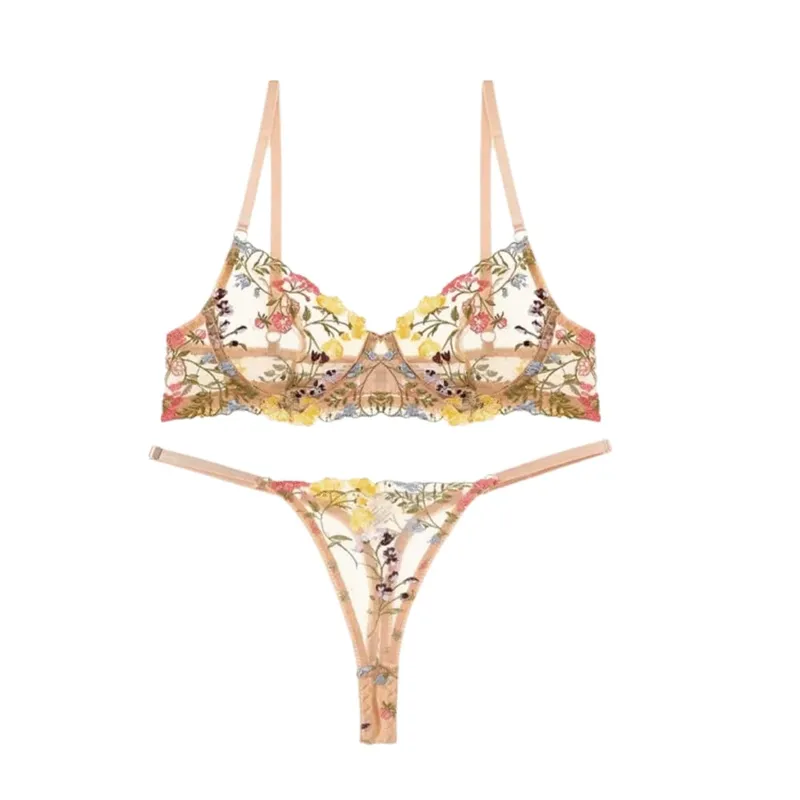 Sheer Intimates Transparent Lingerie Set Push Up Ultra-thin Embroidery Floral Underwear Elegant Panties Bra Set Honeymoon — image 7