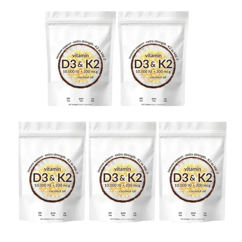 Vitamin D3 K2 Softgels with MK-7 10000 IU Vitamin D3 200mcg K2 Soy Free Gluten Free Daily Nutrition Supplement 300 Softgels — image 11