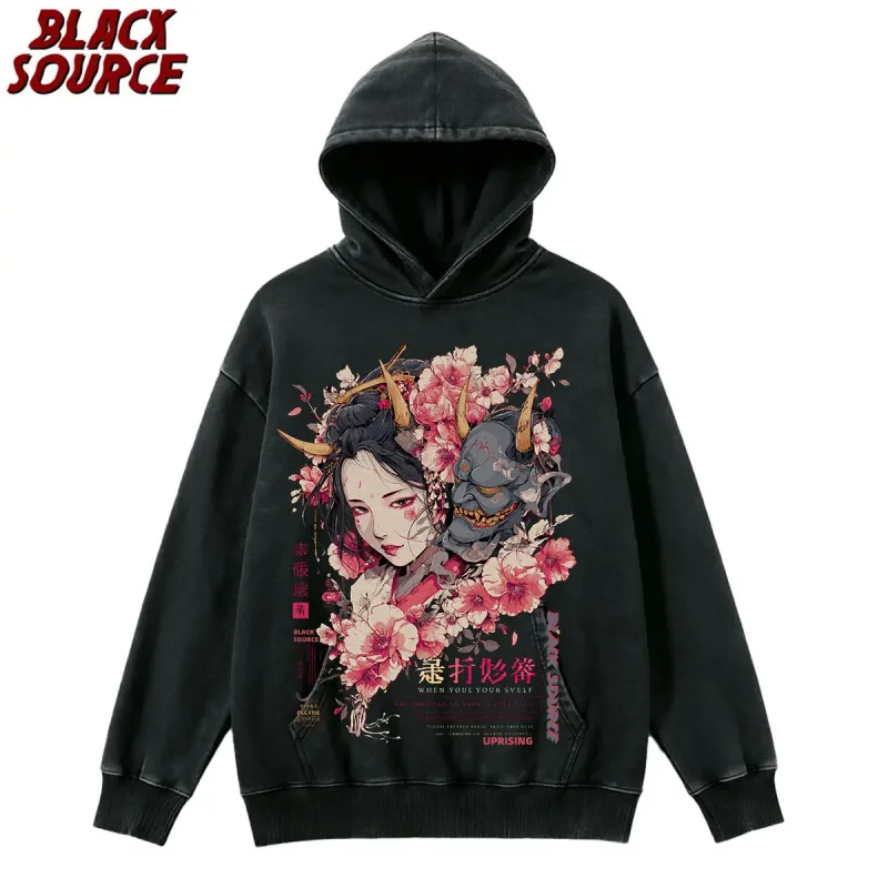 T240 Men's Women's Anime Dragon Floral Print Hoodie, Casual Pullover Hooded Sweatshirt, Comfortable Loose Fit Daily Wear