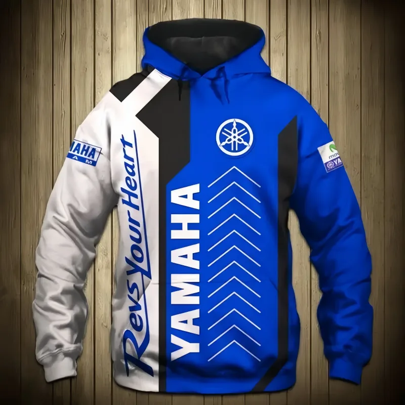 Yamaha men's 3D printed motorcycle hooded pullover shirt suitable for street wear and motorcycle riding — image 7