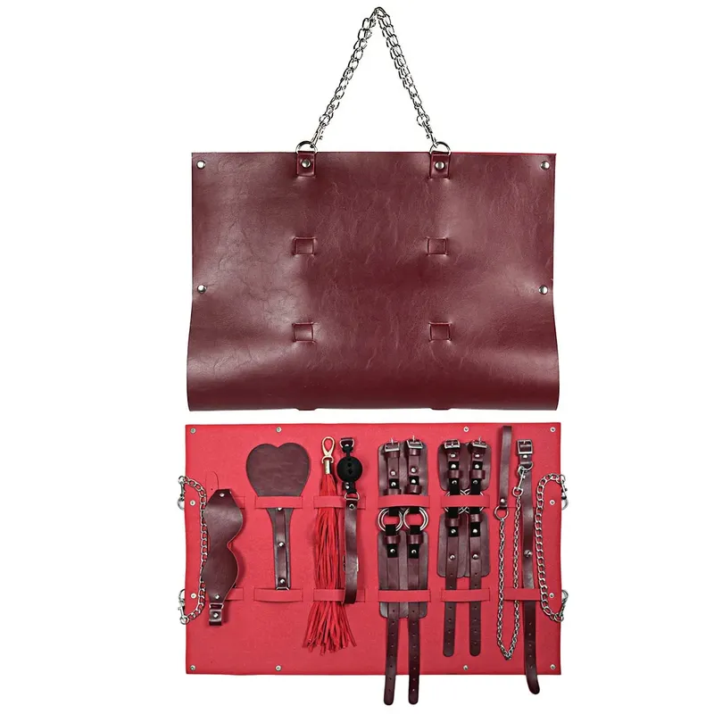 Portable BDSM Kit Adult Handcuff Leg Cuffs Sex Toy Set with Storage Bag Couple SM Slave Sex Games Set PU Leather Bondage Gears — image 1