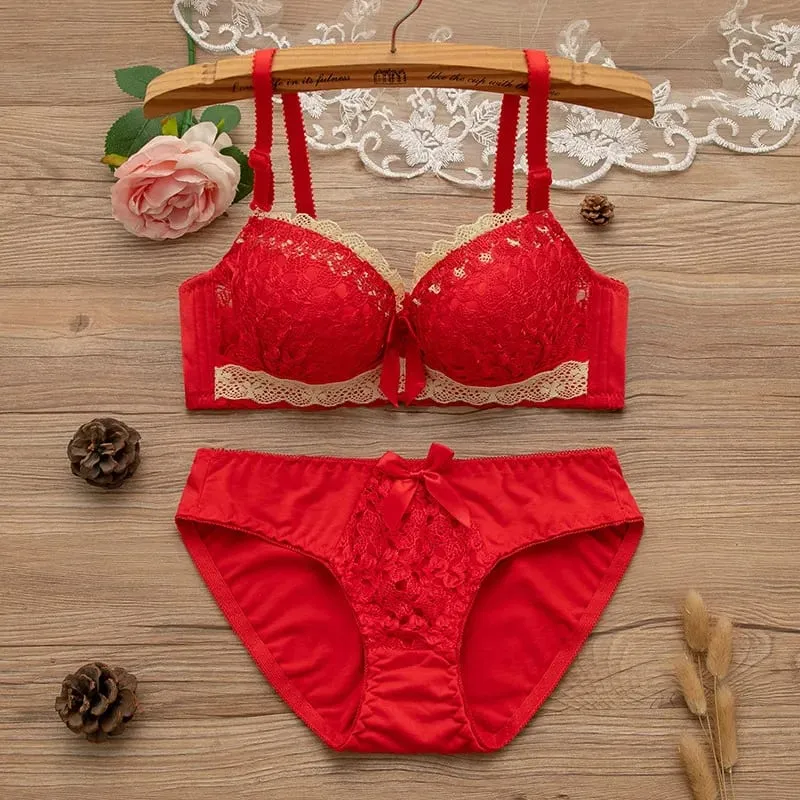 Women Underwire Sexy Lace Bra&Panty Shape‑Adjustable Push‑Up Bra For Small Bust Young Girls Anti‑Sagging Support Lingerie Set — image 8