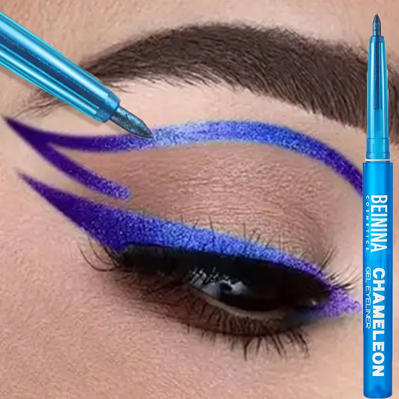 Eyeliner Gel Pencil Waterproof Eyeliner Pen Chameleon Glitter Eye Liner Long-Lasting Quickly Dry Diamond Blue Metallic Eyeshadow