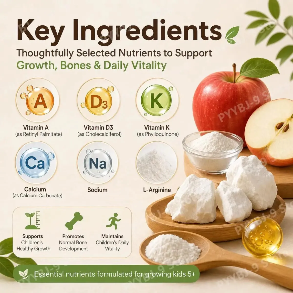 Kids Height Growth Support Gummies with Essential Growth Nutrition and Multivitamin Supports Healthy Height & Bone Development