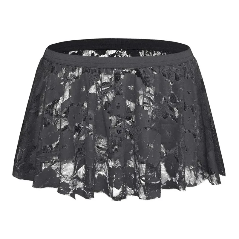 Men Solid Lace Skirt Mesh See Through For Lingerie Low For Rise Pleated Skirts Floral Pattern See‑through Male Daily Bottom