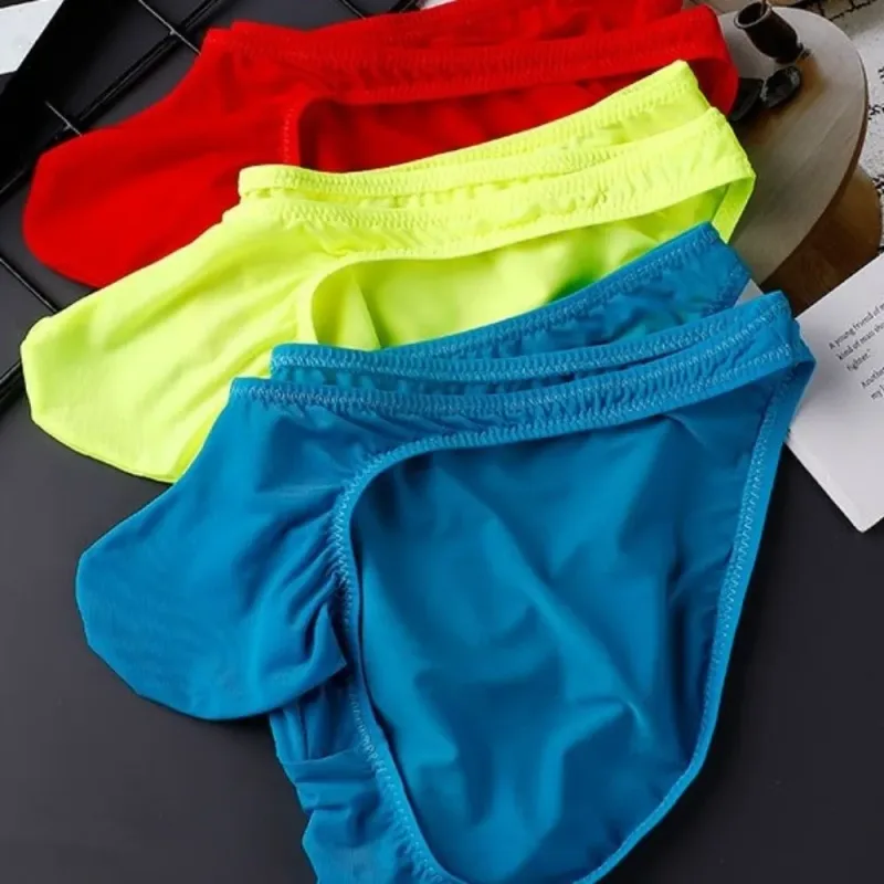 빠른 건조 울트라 얇은 얼음 실크 팬티 낮은 허리 원활한 남성 속옷 U-파우치 란제리 메쉬 팬티 여행 — image 4