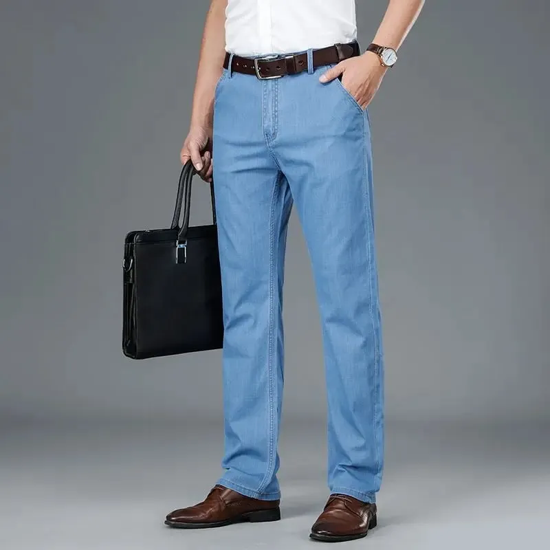 Men's Thin Business Jeans Classic Elasticity Straight Leg Denim Pants Fashion Comfortable Soft Trousers Male Casual Clothing — image 3