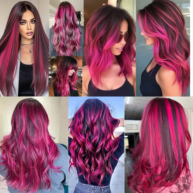 5 Pieces of Colorful Hair Clips 24 Inch Long Straight Fake Hair Clips Combined for Christmas Fashion Wig Pieces — image 7