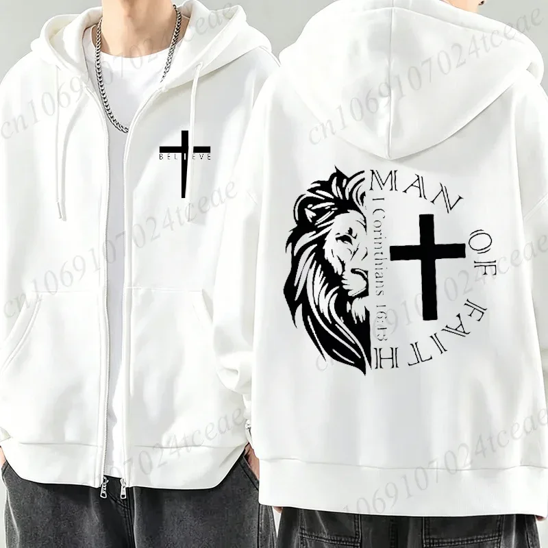 New Fashion Zipper Hoodies Christ Jesus Cross Print Men Hoodies Sweatshirts Fleece Hip Hop Street Hoodie Zip Up Sweatshirts Top — image 3