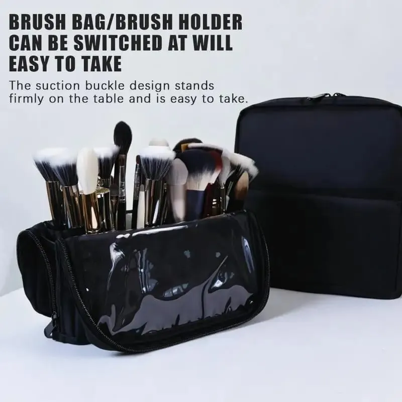 1Pc Foldable Makeup Artist Storage Makeup Brushes Pouch Stand-up Makeup Brushes Storage Bag With Adjustable Dividers.