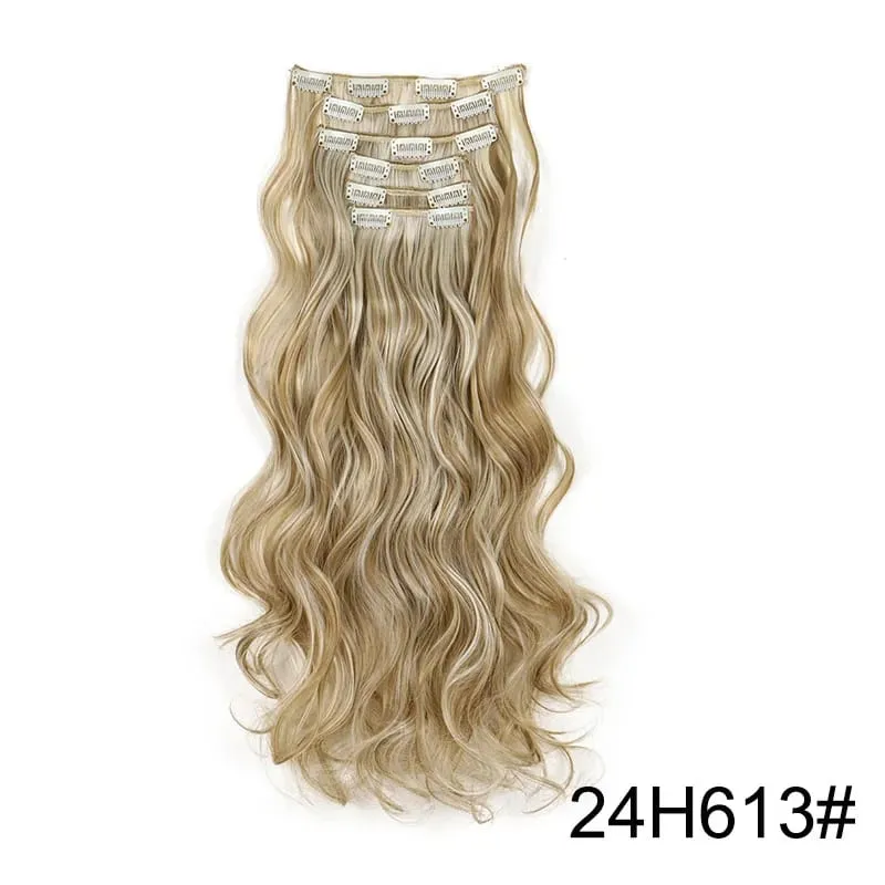 6pcs/set 24Inch Synthetic Long Curly Wavy Hair Extension 16 Clips High Tempreture Hairpiece Clip In Hair Extensions for Women — image 18