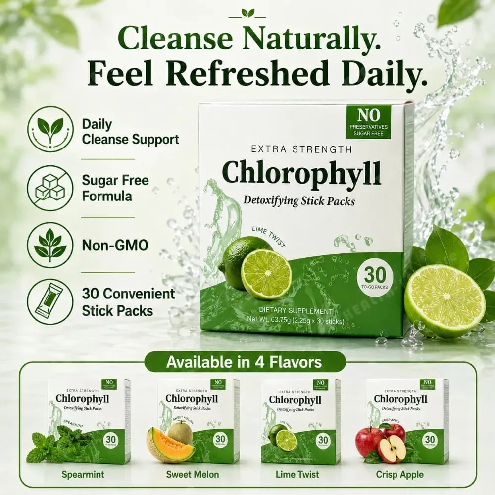 Chlorophyll Chlorophyllin 120mg Detox Stick Packs 30ct Sugar Free Prebiotic Gut Health Daily Support Non GMO Keto Supplement — image 4