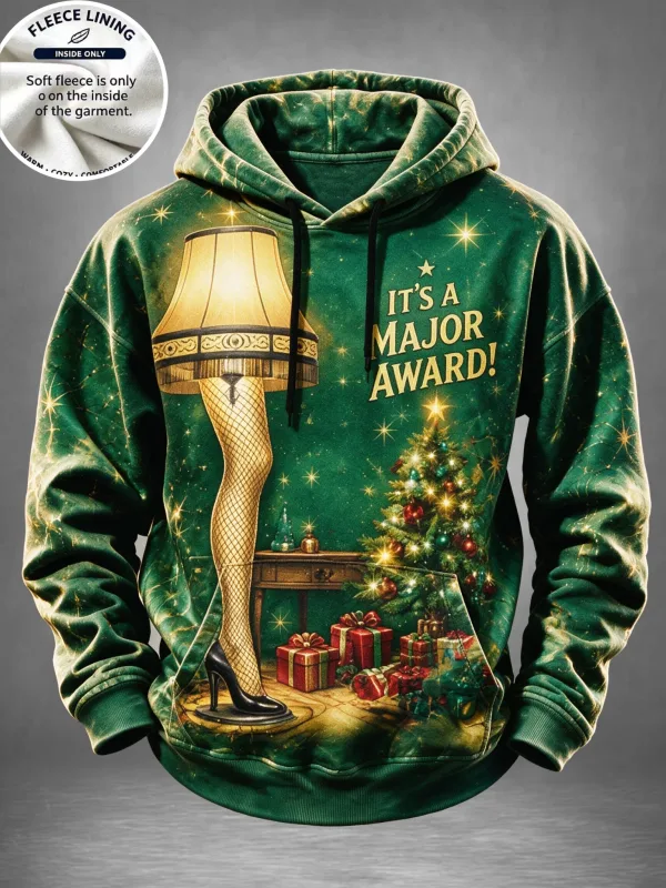 Men Fleece Lined Hoodie Christmas Santa Costume Pattern Print Pullover Hooded Sweatshirt Winter Top