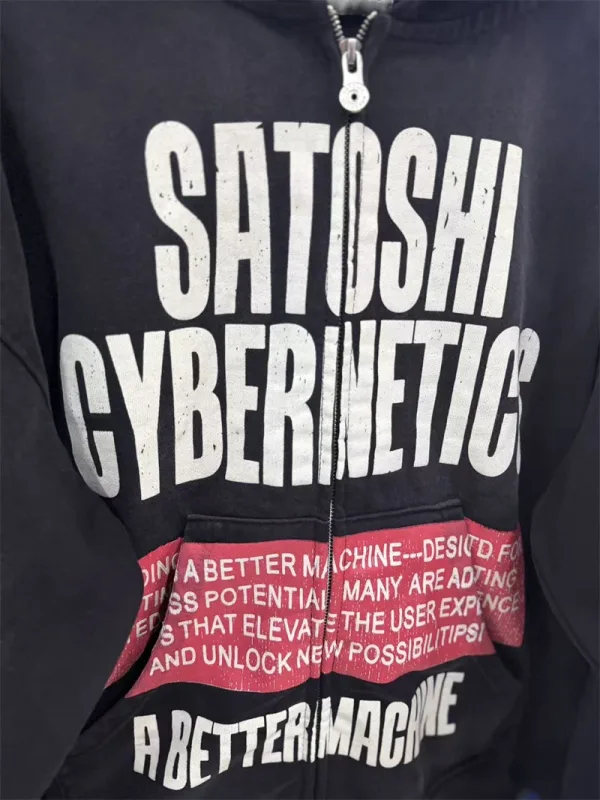 New SN Letter Printed Washed Retro Splashed Ink Zipper Hoodie Street Casual Cotton Loose Versatile Sports Oversize Trendy Top — image 19