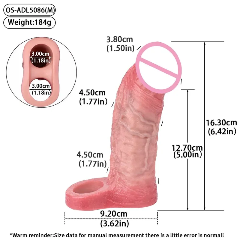 7.2in Realistic Penis Sleeve Reusable Penis Sleeve with Cock Ring Silicone Penis Enlarger Sleeve Male Adult Sex Toy for Men — image 17
