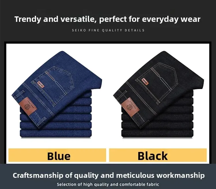 2026 New Men's Straight Denim Pants Brand Clothes Black Blue Jeans Classic Washed Stretch Cotton Business Casual Pants — image 10