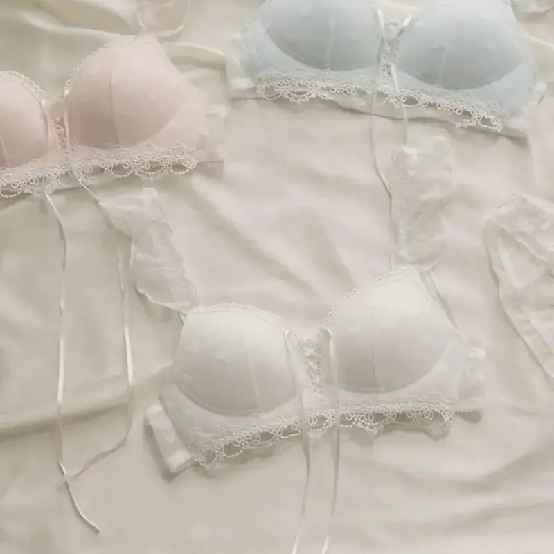 European Style Japanese Lingerie Set Sweet Heart Pattern Bralette Small Breasts Comfortable Wireless Anti-Sagging Bra & Brief — image 3