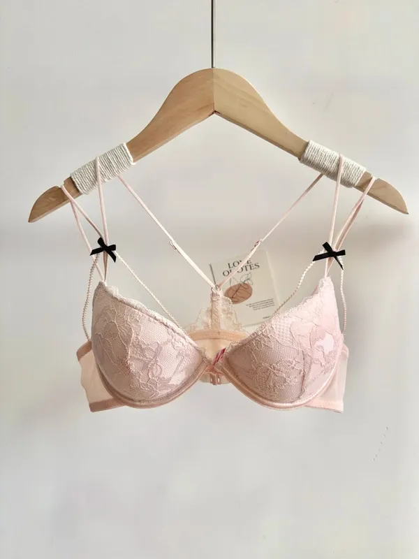 Minimal Romantic Coquette Lace Front Clasp Bra Set Wirefree Ultra Thin Straps Beauty Back Small Bust Create Curvy Lookr MOYISU — image 10