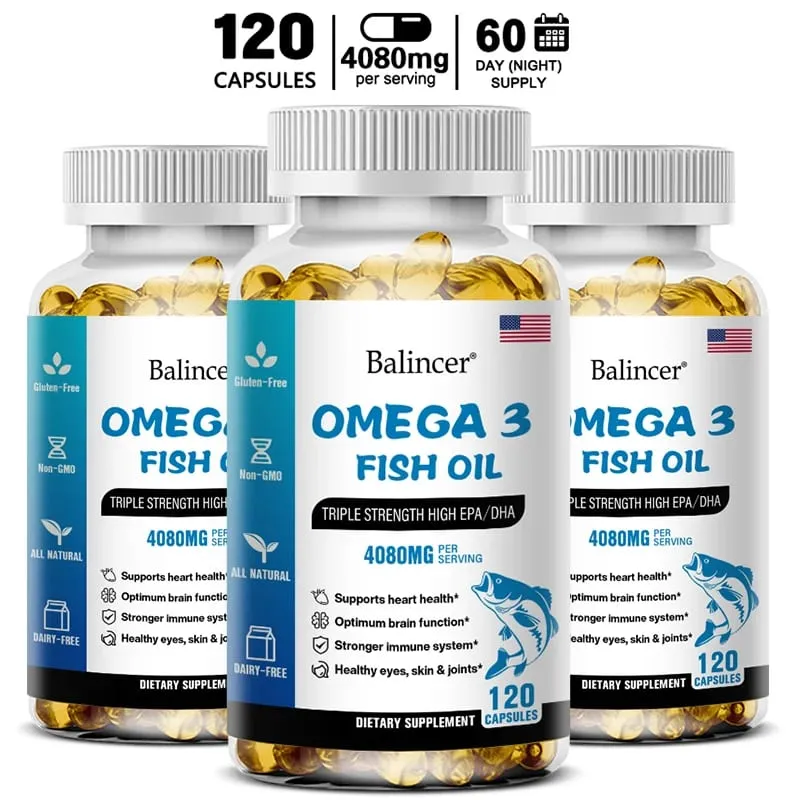 バリンサー 天然オメガ 3 魚油ソフトジェル - トリプル強度高 EPA 1200mg DHA 900mg 非遺伝子組み換えグルテンフリー栄養補助食品