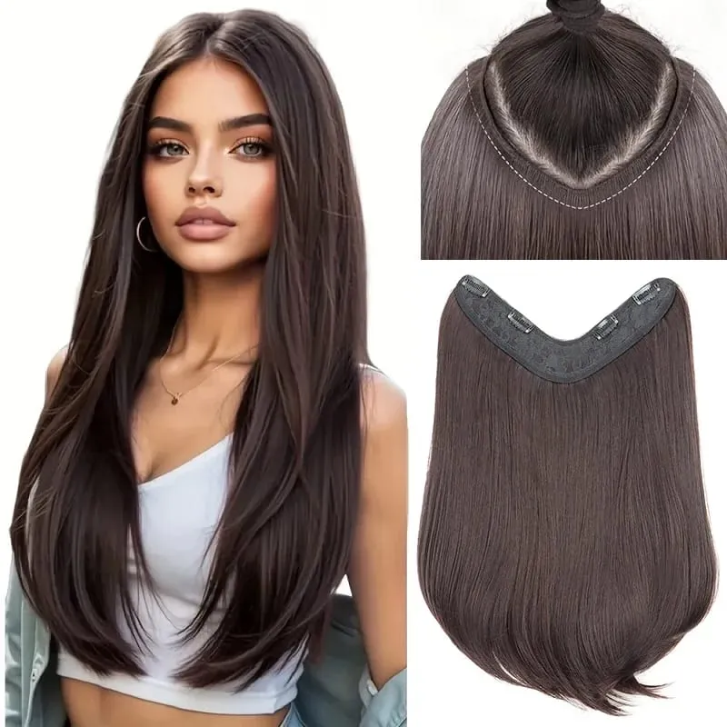 24Inch Synthetic Invisible Hair Extensions for Women Micro-Roll V-Shaped Design 4 Clips Enhance Hair Volume — image 9