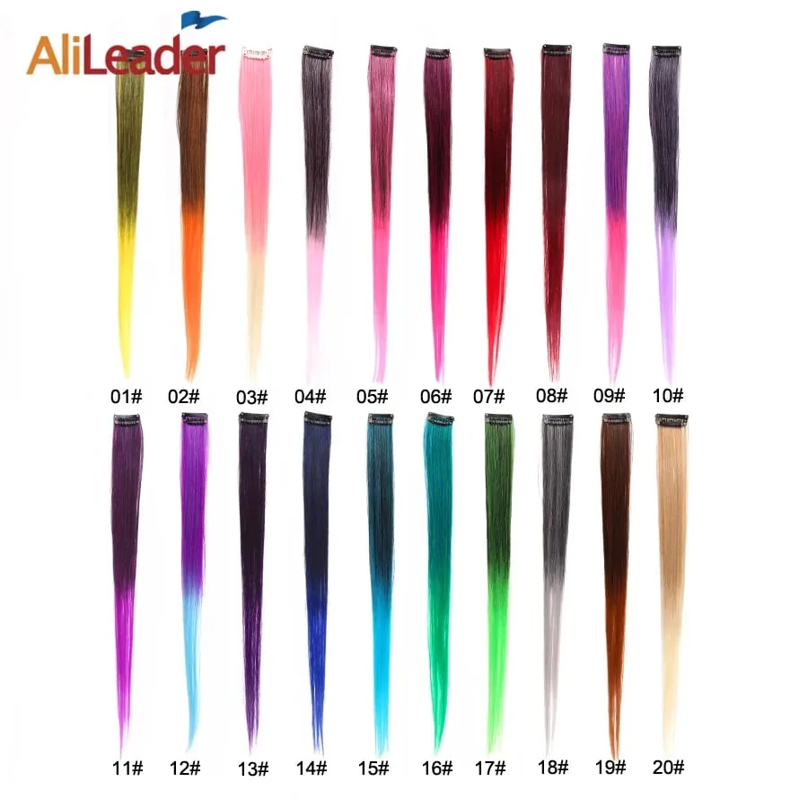 12 Pcs Clip In Colored Hair Extensions For Kids Women 20 Inches Rainbow Long Straight Synthetic Hairpiece Heat Resistant Hair — image 4