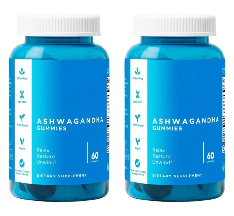 3-Pack Gummies Set: Ashwagandha for Stress Relief Gut Health Probiotics + ACV Detox Vegan Gluten-Free Supplement 60 Ct Each