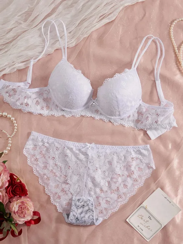 Single of Women's Underwear Set Sexy Floral Lace Push Up Bra Romantic Sheer Panties Comfort Lingerie Set — image 11