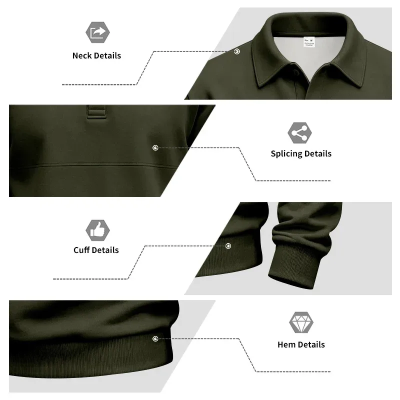 Men Lapel Polo Sweatshirt, Color Block Long Sleeve Pullover, Loose Solid Casual Top for Spring Autumn Daily Outfit — image 29