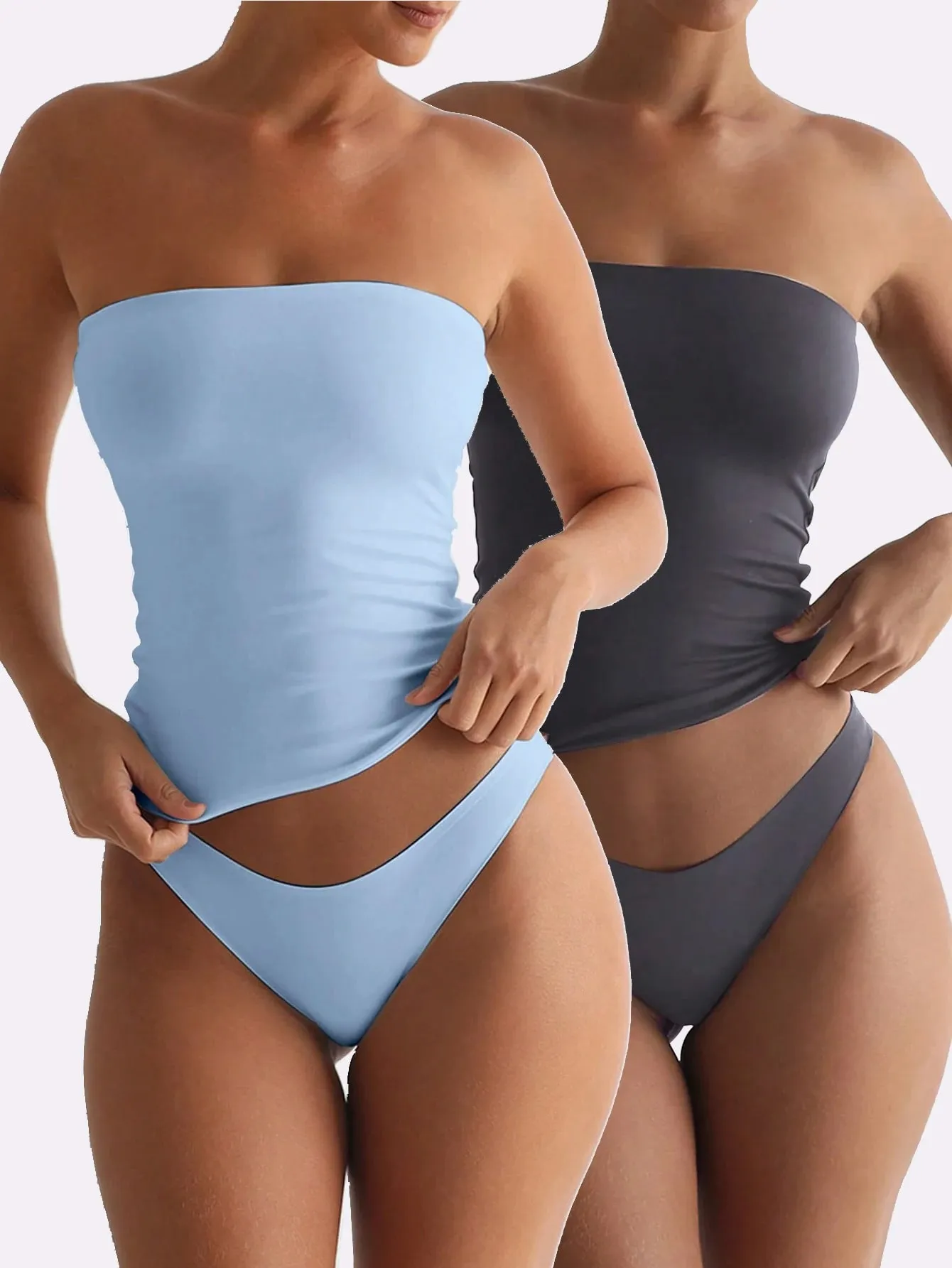 2 Pack Solid Strapless Tube Top Women Soft Stretch Sleeveless Slim Basic Elegant Layering Bandeau Cami Daily Casual Outfit — image 11