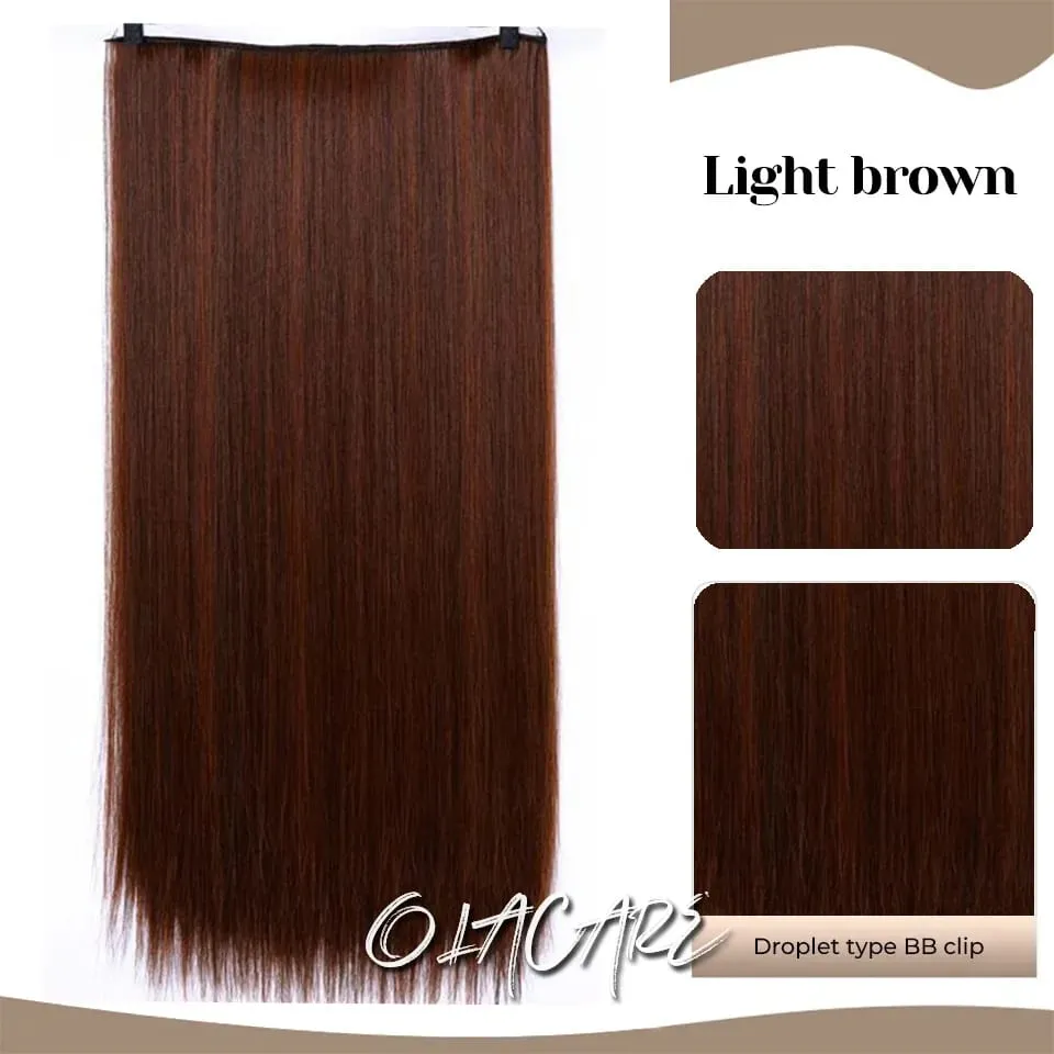 Synthetic Wig 5 Clip One Piece Invisible Hair Extensions Long Straight 24Inch Heat Resistant Hairpiece for Women