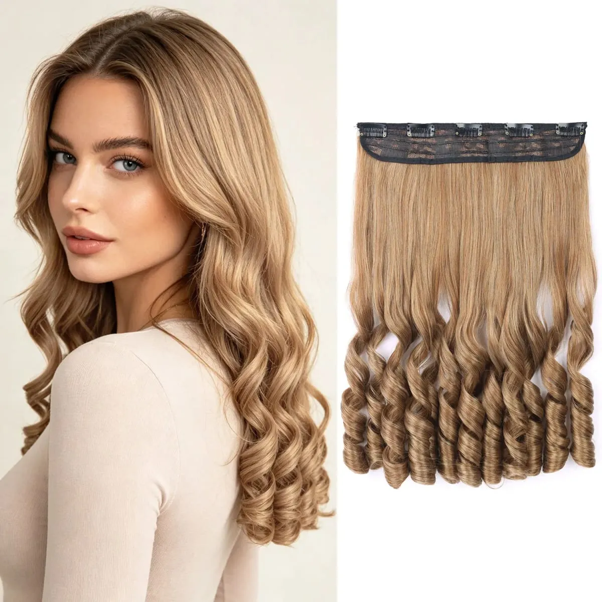 Synthetic clip in one piece hair extensions 5 clips in one piece hair wavy style 16inch french curl for women ladies daily party — image 10