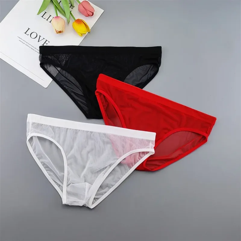 Plus Size Transparent Underwear See Through Sexy Briefs para sa Mga Lalaki na may Pouch Nylon Hombre Slips Breathable Male Panties XL-4XL — image 7